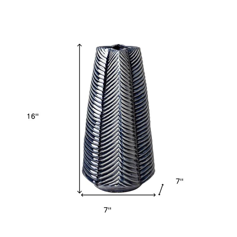 HomeRoots 10" Navy Blue Abstract Cylinder Ceramic Table Vase