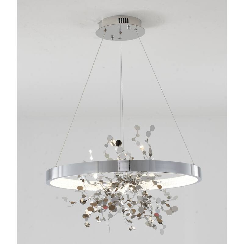 1-Light Chrome LED Chandelier With Gold Aluminum Confetti Interior