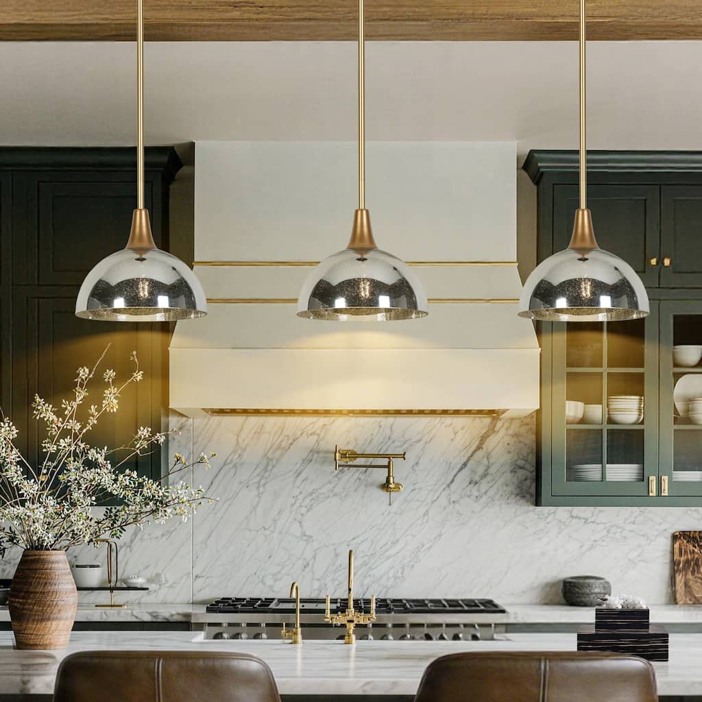 Modern Industrial 1-light Pendant Light Mercury Glass Stain Gold Kitchen Island Light for Dining Room - 9.8 " × 8.7 "