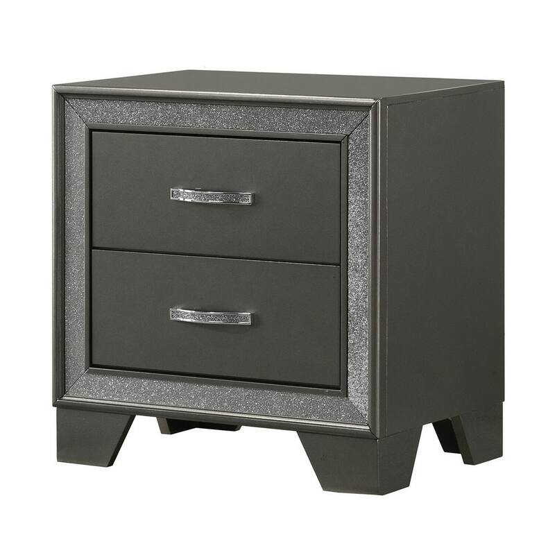 Gray/Chrome 2 Drawer 23.6 in. W Nightstand with Trimmed Edge Design