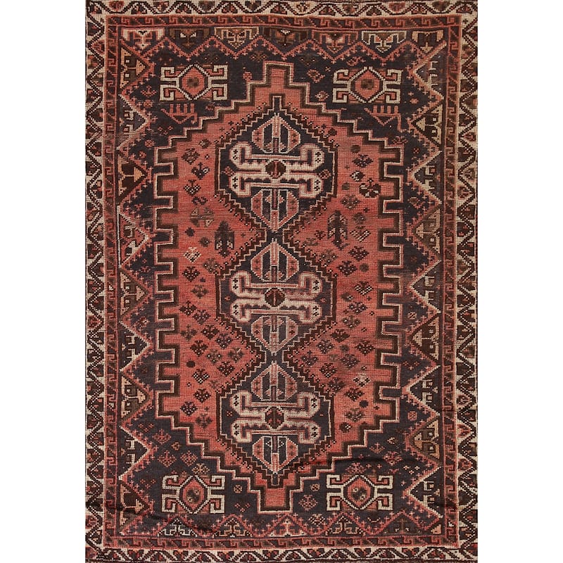 Hand-knotted Vegetable Dye Qashqai Persian Antique Area Rug - 5'0"x 7'7"