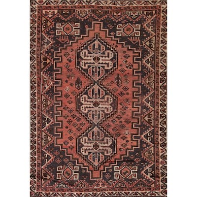 Hand-knotted Vegetable Dye Qashqai Persian Antique Area Rug - 5'0"x 7'7"