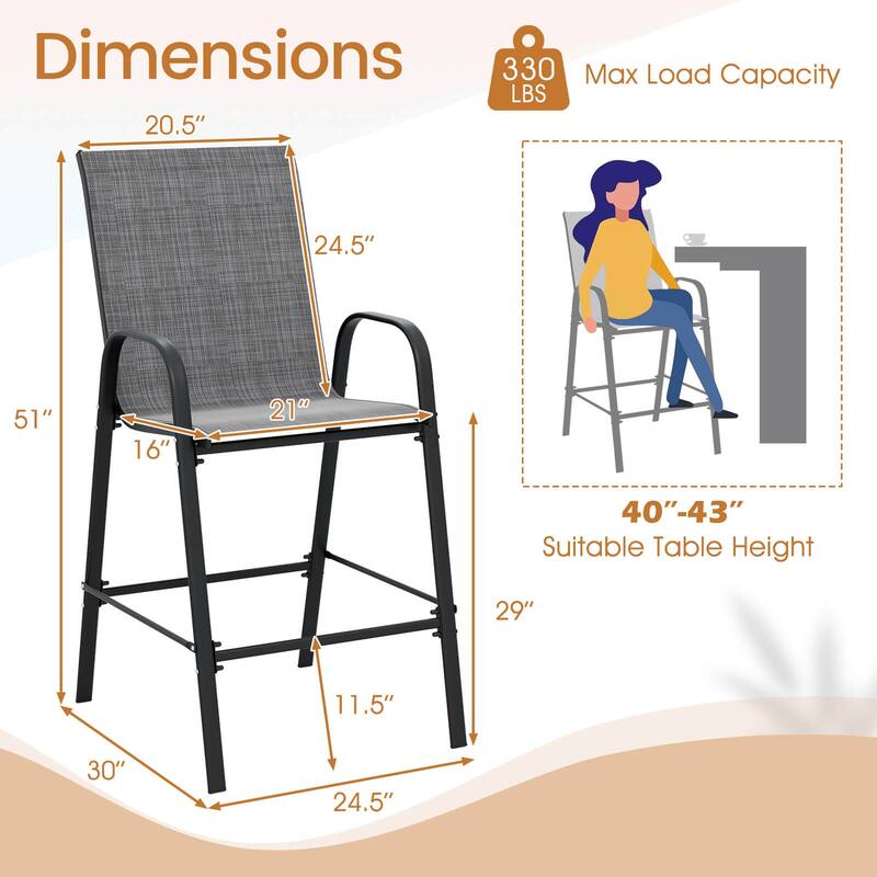 Costway 2 PCS Outdoor Bar Stools 29" Fabric Bar Height Stools with - See Details