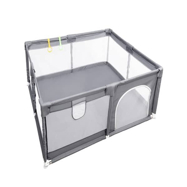 slide 2 of 9, Fabric Baby Playpen, Anti-Slip Base Play Area, Non-Toxic Safe Fence Grey