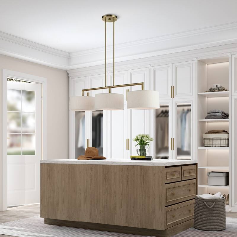 Livex Lighting 3-light Antique Brass Linear Chandelier, 49293-01 - 51" L x 14" W x 18.25" - 48.25" Adj. H