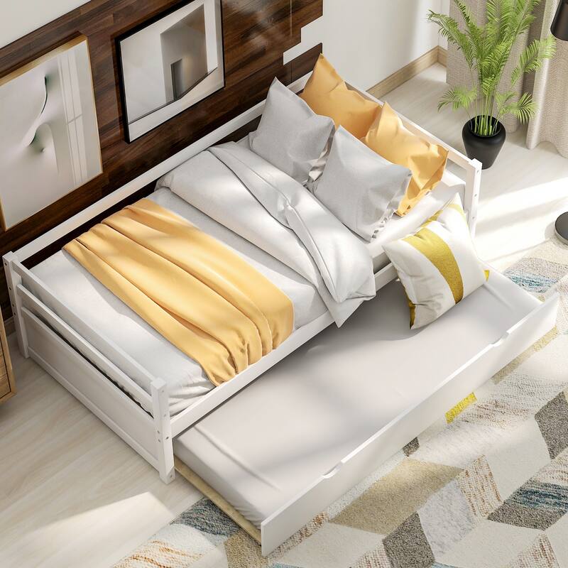Roomfitters Twin Wood Daybed with Pull-Out Trundle Frame, White Finish
