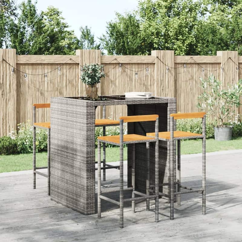 vidaXL Bar Stools 2/4 pcs Poly Rattan and Solid Wood Acacia - Set of 4 - Gray 1