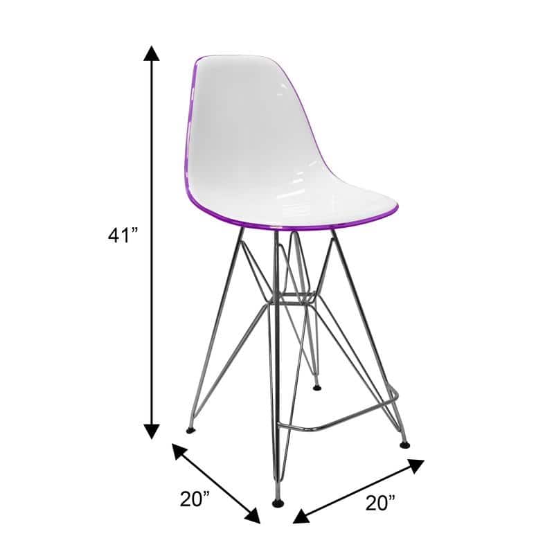 Cresco Sleek Modern Acrylic in Steel Frame Barstool with Built-In Footrest for Kitchen Island Home Bar or Dining Room Seating