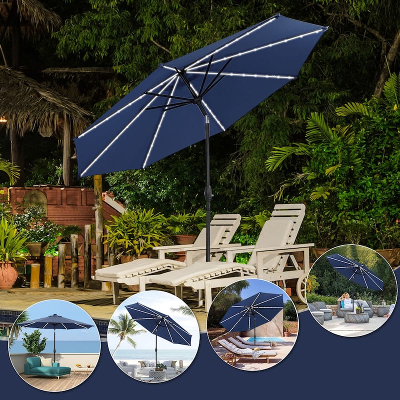 Autlaycil 10ft Solar LED lights Outdoor Patio Umbrella With Base