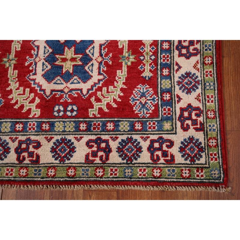 Red Traditional Kazak Oriental Accent Rug Hand-Knotted Wool Carpet - 2'7" x 4'2"