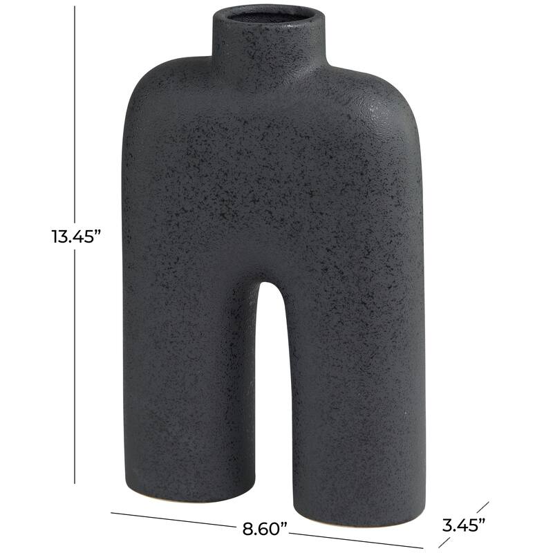 Black Ceramic Arched Abstract Decorative Vase - 9"W, 13"H