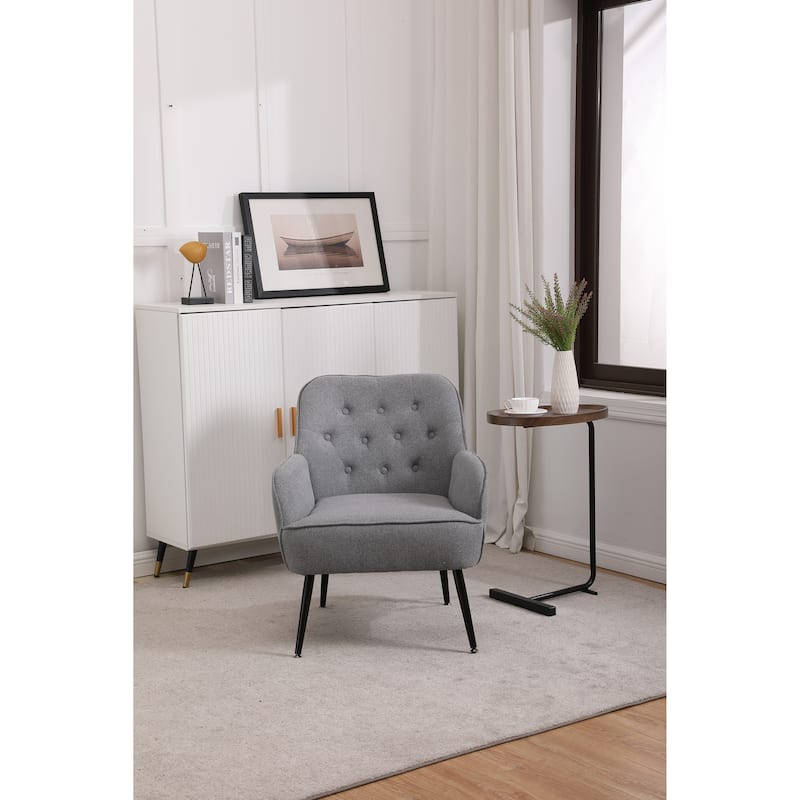 Modern Mid Century Chair Linen Sherpa Armchair for Living Room Bedroom Office Easy Assemble