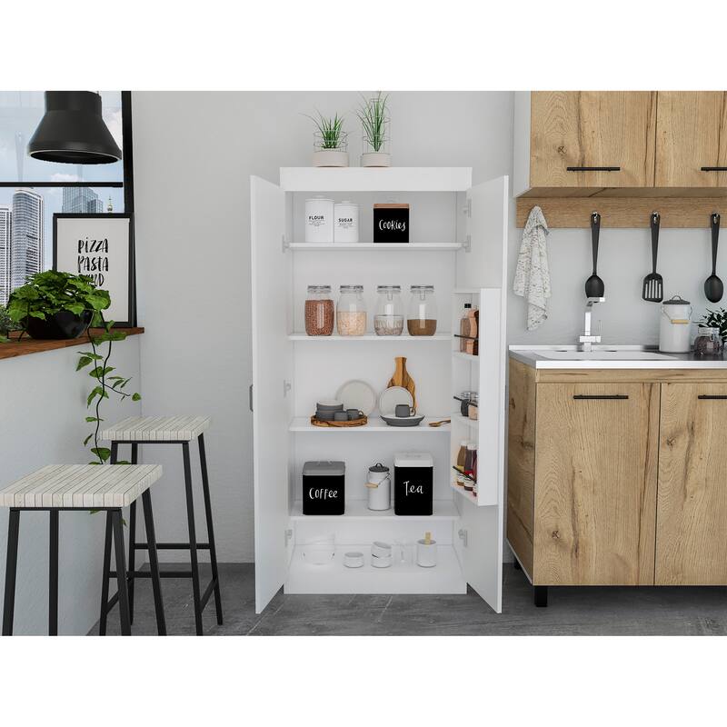Varese 62-Inch High Double Door Pantry Cabinet With five interior shelves and spice rack - N/A