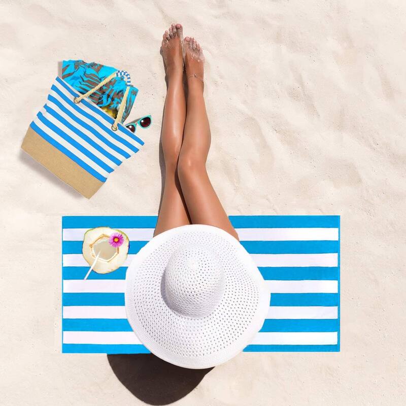 3 Piece Set Cabana Stripe, Two Beach Towel Set 32 x 62 Plus a Striped Beach Bag