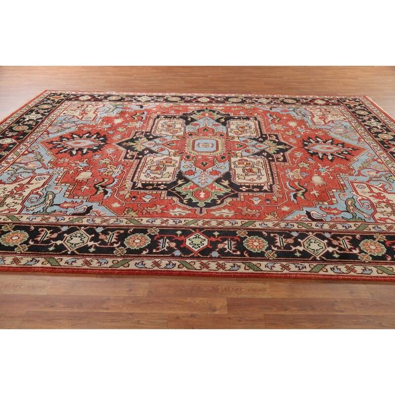Heriz Serapi Oriental Area Rug Hand-Knotted Wool Carpet - 8'11" x 12'1"