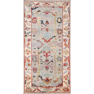 Transitional Grey Oushak Accent Rug Hand-Knotted Wool Carpet - 2'7"x 6'0"