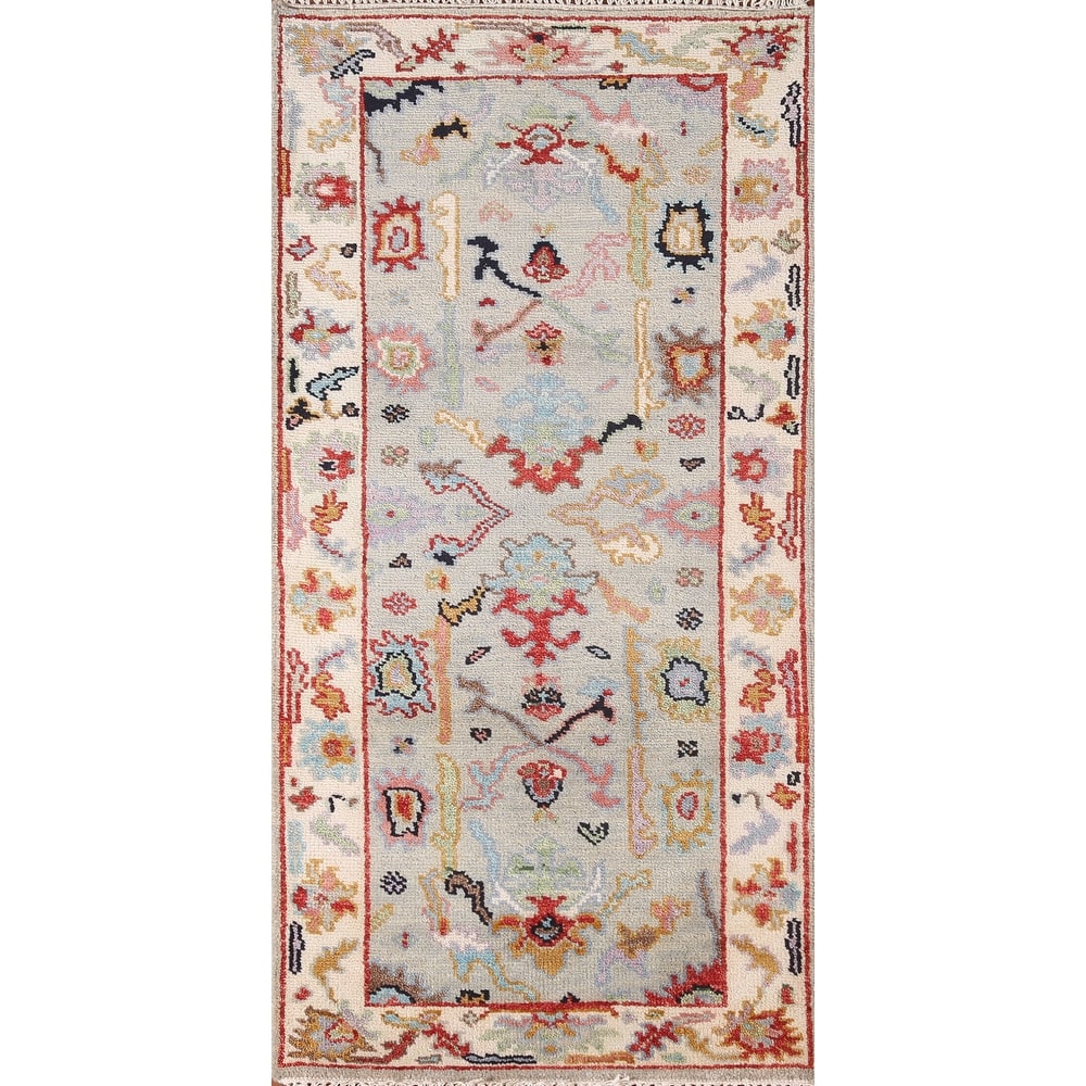 Transitional Grey Oushak Accent Rug Hand-Knotted Wool Carpet - 2'7"x 6'0"
