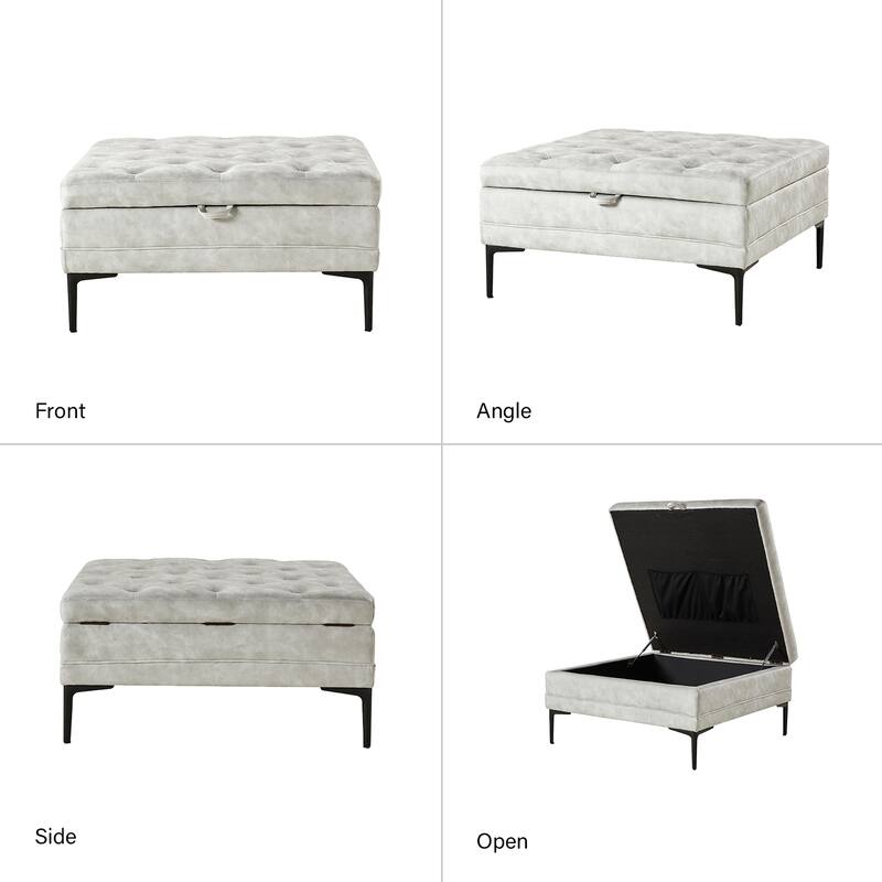 Geoffrev Transitional Lift Top Storage Button-Tufted Cocktail Ottoman by HULALA HOME