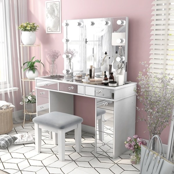 Makeup dresser with mirror and lights online