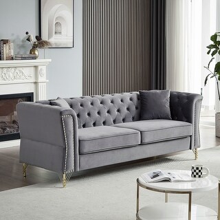 Chesterfield Velvet 3-Seater Sofa with Nailhead Trim for Luxe Style ...