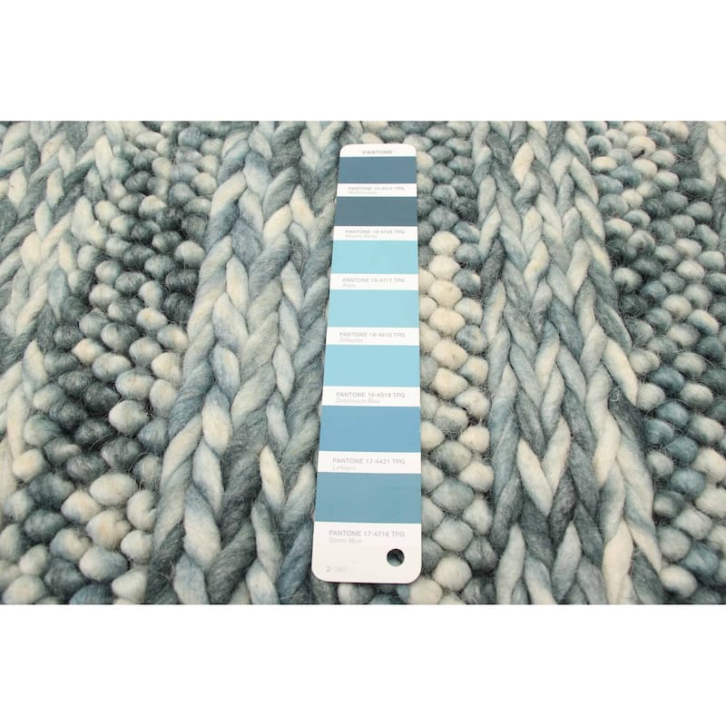 ECARPETGALLERY Braid weave Sienna Teal Wool Rug - 5'0 x 6'11