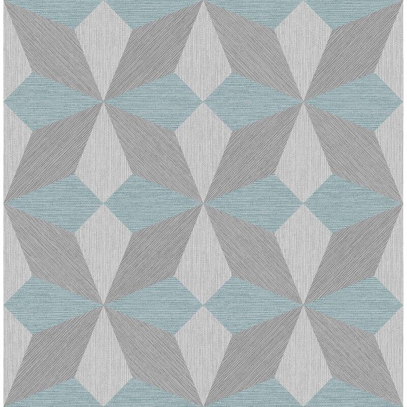 Geometrics Stephen Valiant Aqua Faux Grasscloth Geometric Wallpaper - Aqua