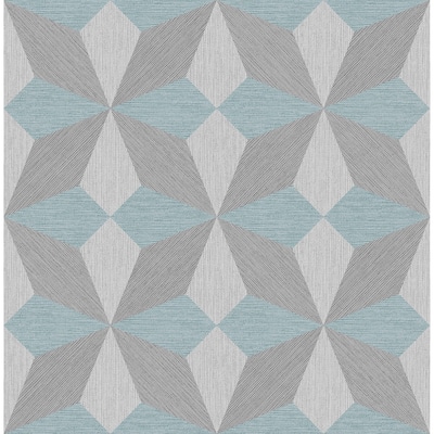 Geometrics Stephen Valiant Aqua Faux Grasscloth Geometric Wallpaper