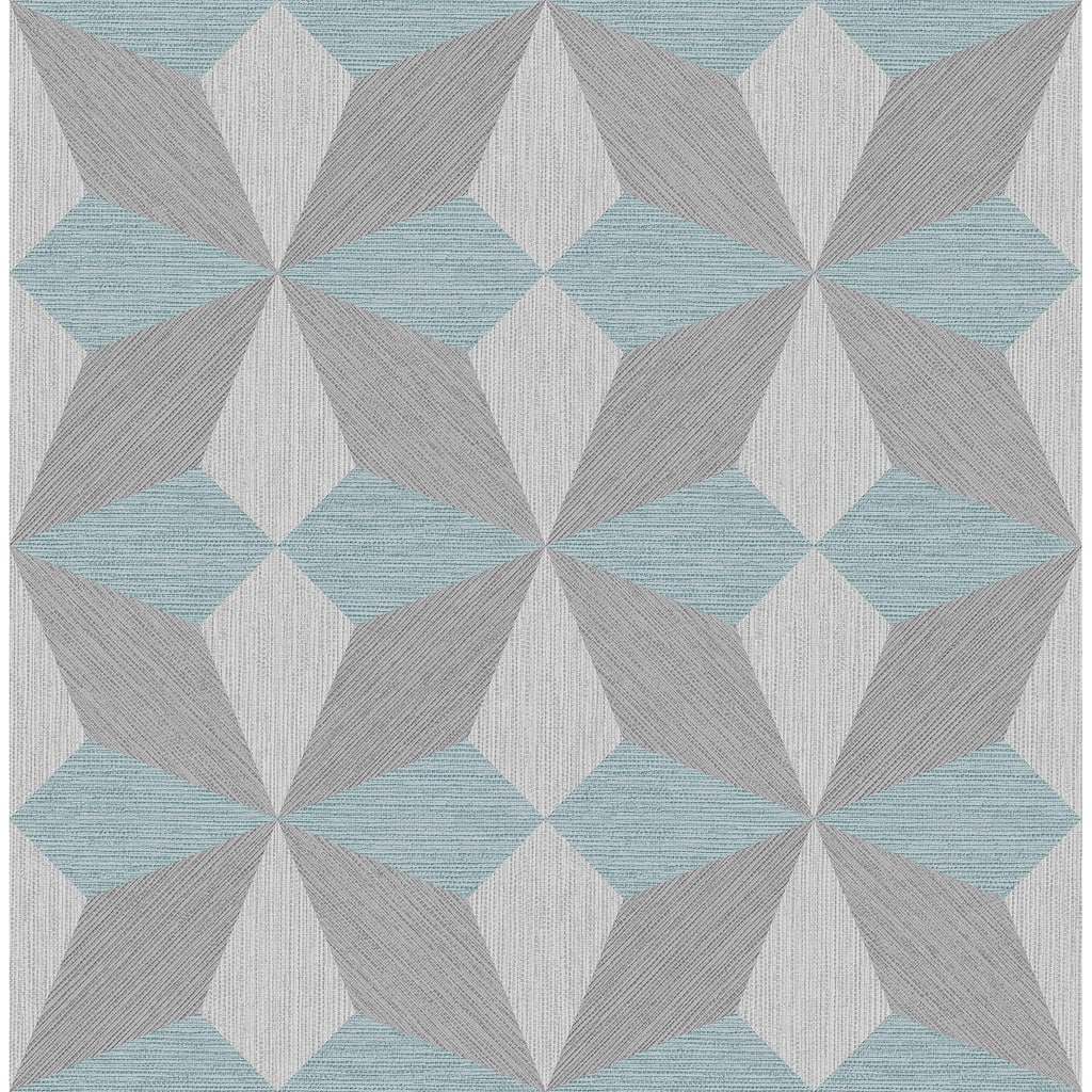 Geometrics Stephen Valiant Aqua Faux Grasscloth Geometric Wallpaper