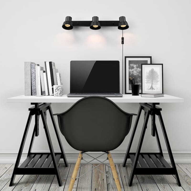 22" 3-Light Matte Black Plug-In Track Lighting with Pivoting Track Heads - 3.8"
