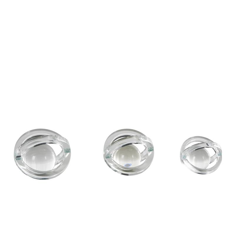 Glass Geometric Orb Decorative Sculpture with Overlapping Rings and Ball Center - Set of 3 Clear - Roche River Decor