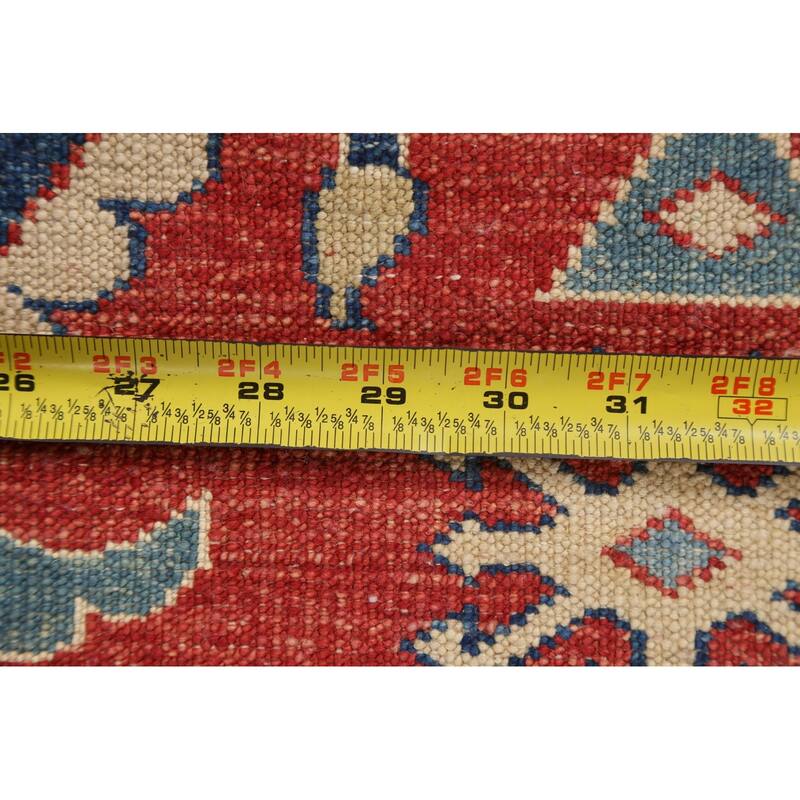 Vegetable Dye Geometric Paisley Super Kazak Area Rug Wool Hand-knotted - 2'10" x 5'0"