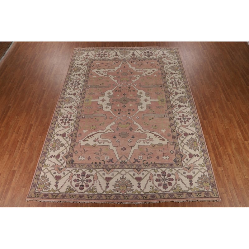 Pink & Ivory Oushak Oriental Large Area Rug Hand-Knotted Wool Carpet - 10'0" x 13'9"