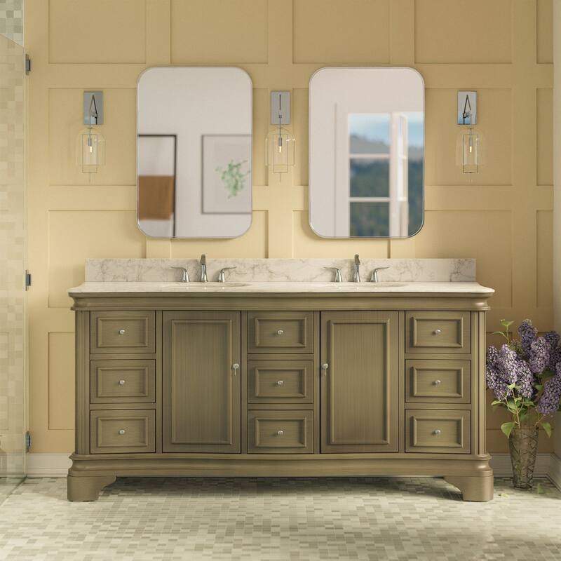 KitchenBathCollection Katherine 72" Double Bathroom Vanity with Carrara Marble Top