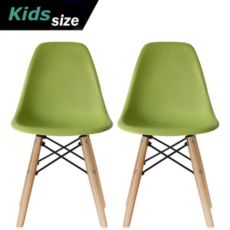 Set of Two Kids Toddler Chair Side Armless Natural Wood Legs Eiffel For Kitchen Desk Work Bedroom Playroom Preschool - Green