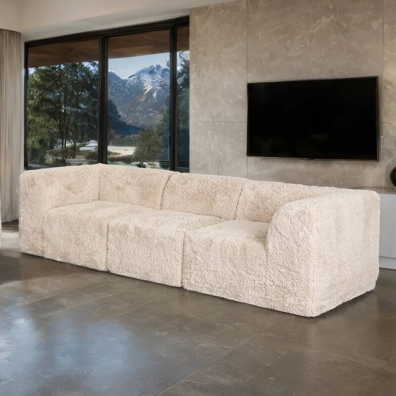 Furniture of America Ylena Modern 3-Piece Faux Fur Foam Modular Compressed Sofa - Sand