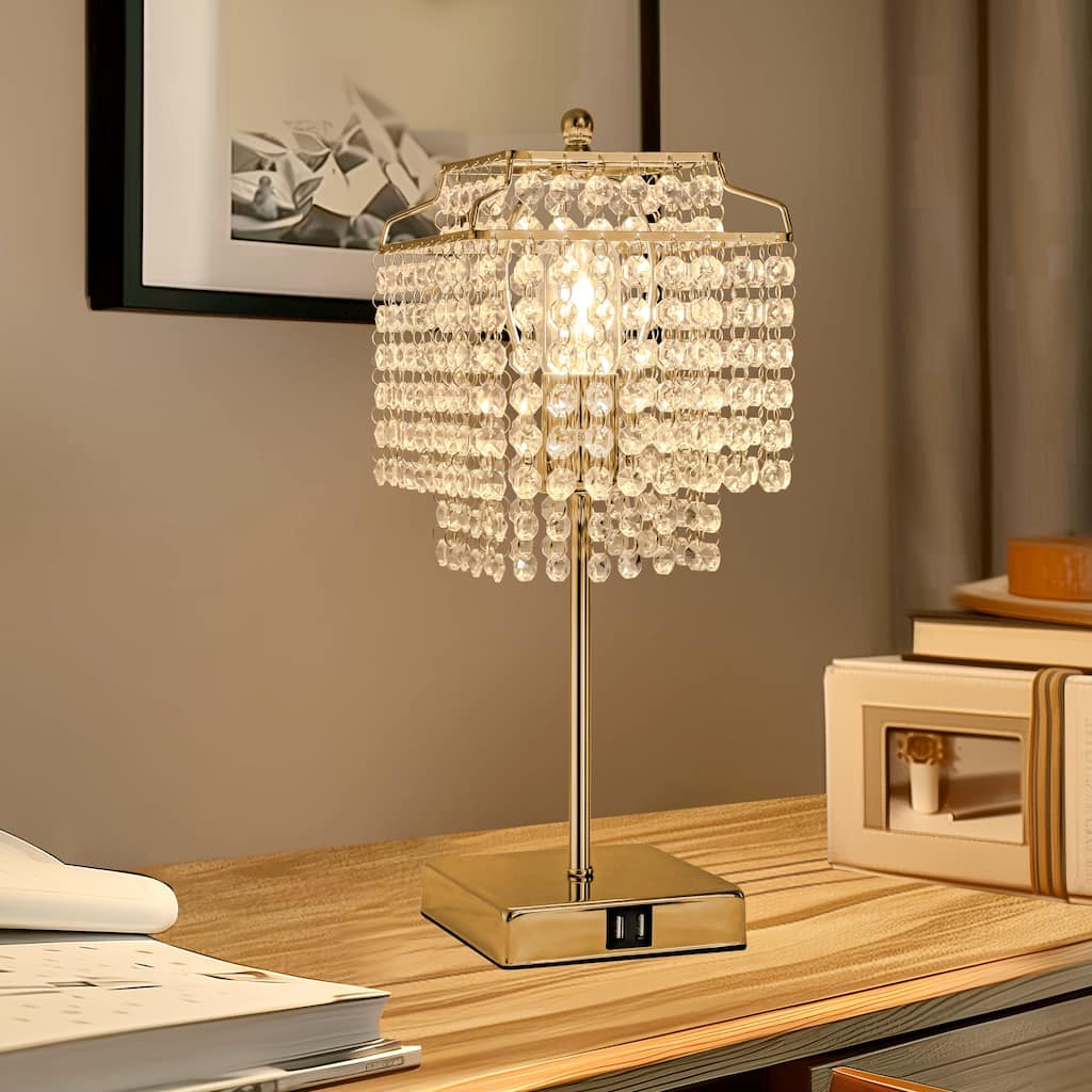 Glass Gold Table Lamp Square Shape Dimmable Desk Lamp with No Bulbs Included for your bedroom living room - 17.32*8.86*5.92