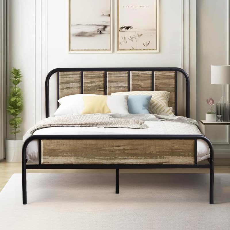 Javlergo Modern Metal Platform Bed Frame with Slate Headboard Footboard Heavy Duty No Box Spring Needed Bed - Slate - Queen