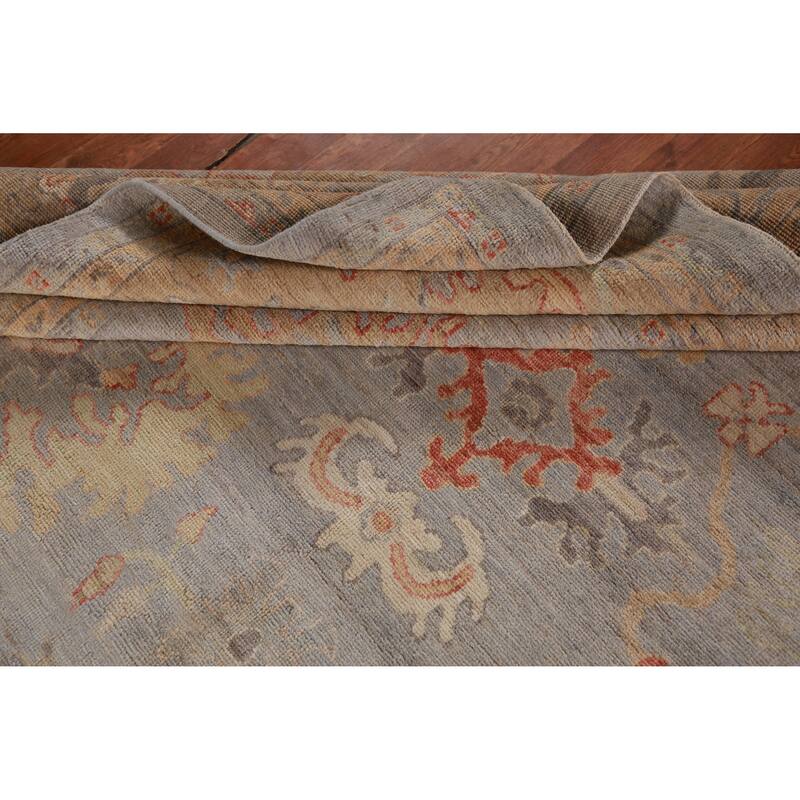 Hand Knotted Oriental 100% Wool Carpet Transitional All-Over Greys & Charcoal Oushak Area Rug - 11' 10'' X 8' 11''