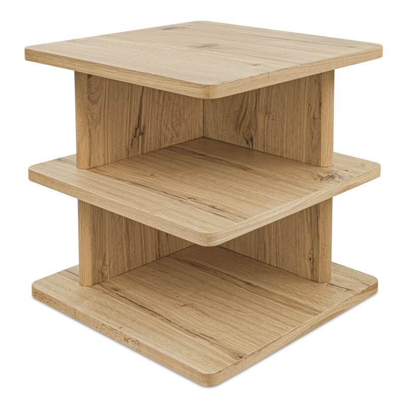 NADAAL STUDIOS Thalor Side Table, Square Dark Oak Top with Rounded Edge Shelves, Solid Oak Detail, Dark Brown