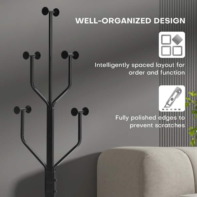 Freestanding Metal Coat Rack with 10 Hooks and Heavy Duty Marble Base - 68.1"H x 18.5"W(top) x 13.2"Dia(base)
