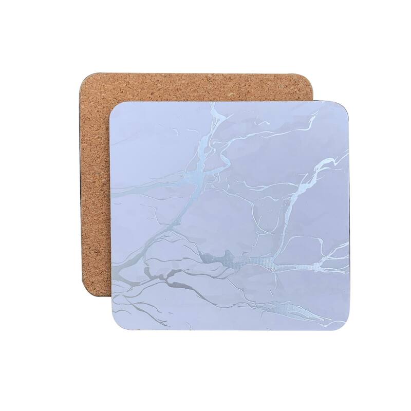 Dainty Home Marble Cork Coaster Set of 8 Square in Silver