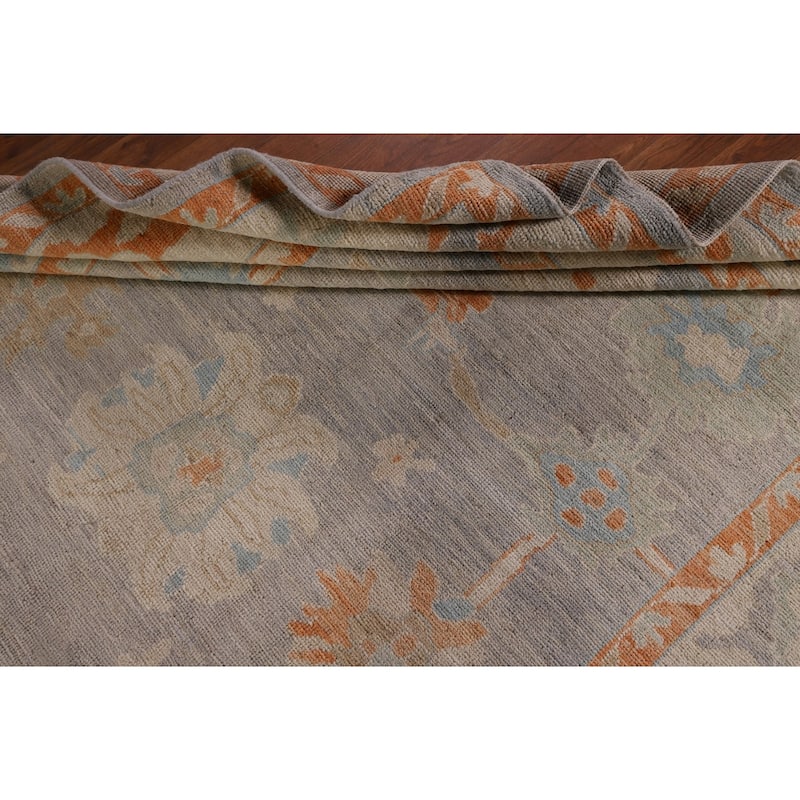 Blue Oushak Turkish Area Rug Handmade Vegetable Dye Wool Carpet - 6'1" x 11'6"