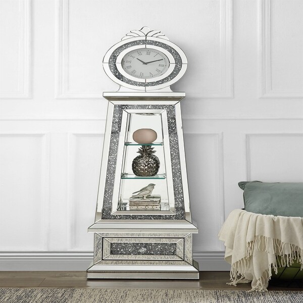 3 Tier Storage Cabinet Grandfather Clock with LED in Mirror - Bed