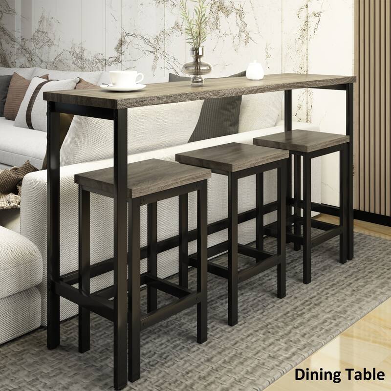 4-Piece Industrial Dining Set with Rectangular Table & 3 Stools