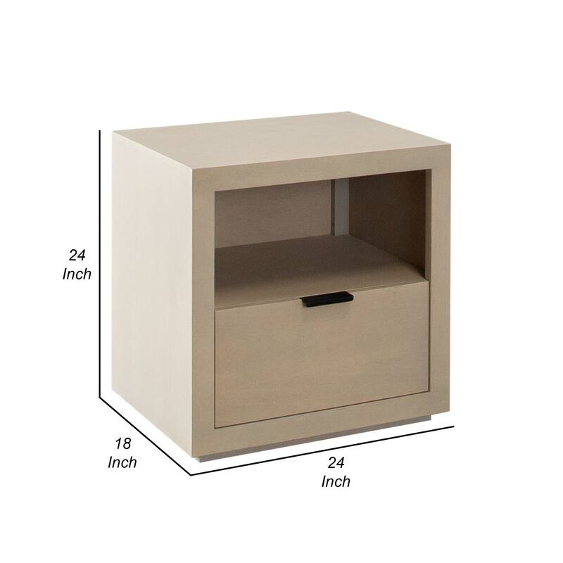 Somy Nightstand with Drawer and Shelf, Light Natural Gray Mango Wood