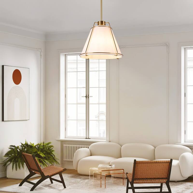 JASIWAY Modern Light Brass Chandelier with E26 Base and Fabric Shade