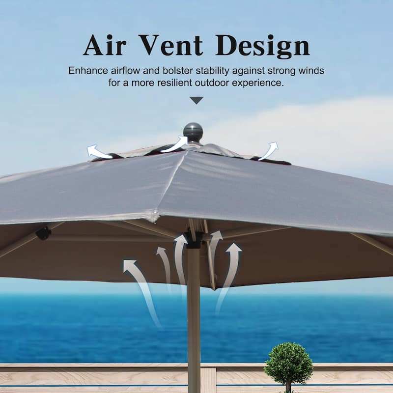 Crank Lift and Tilt Patio Umbrella with Wind Vent, Grey