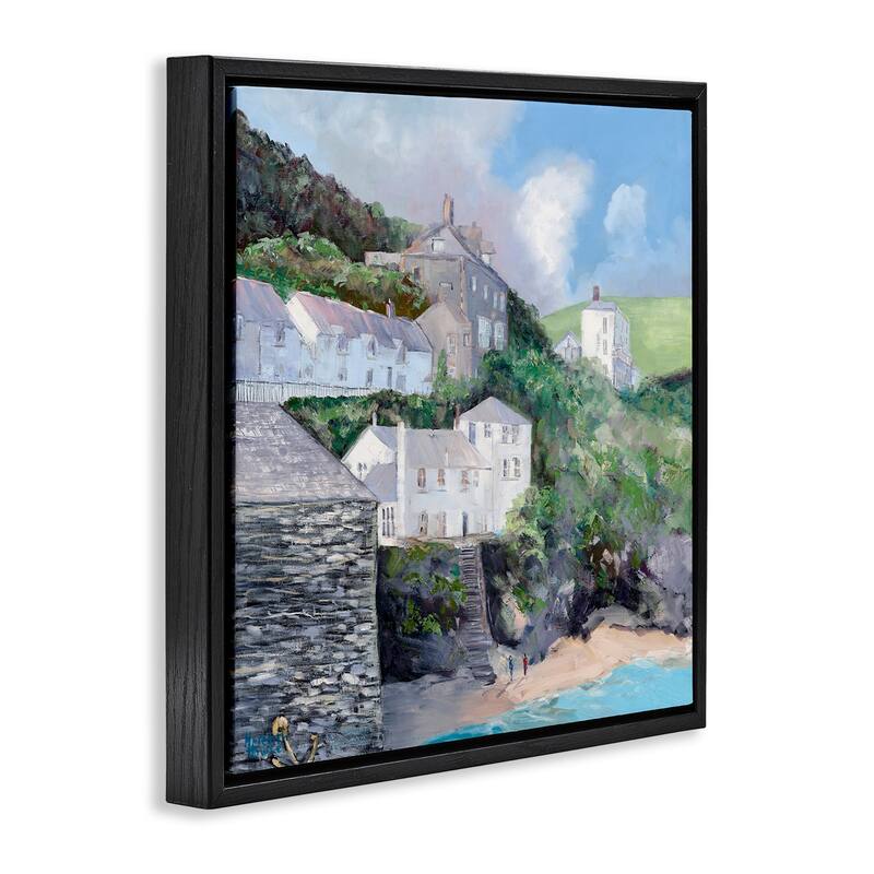 Stupell Coastal Village Beach Framed Floater Canvas Wall Art Design By Meredith Howse