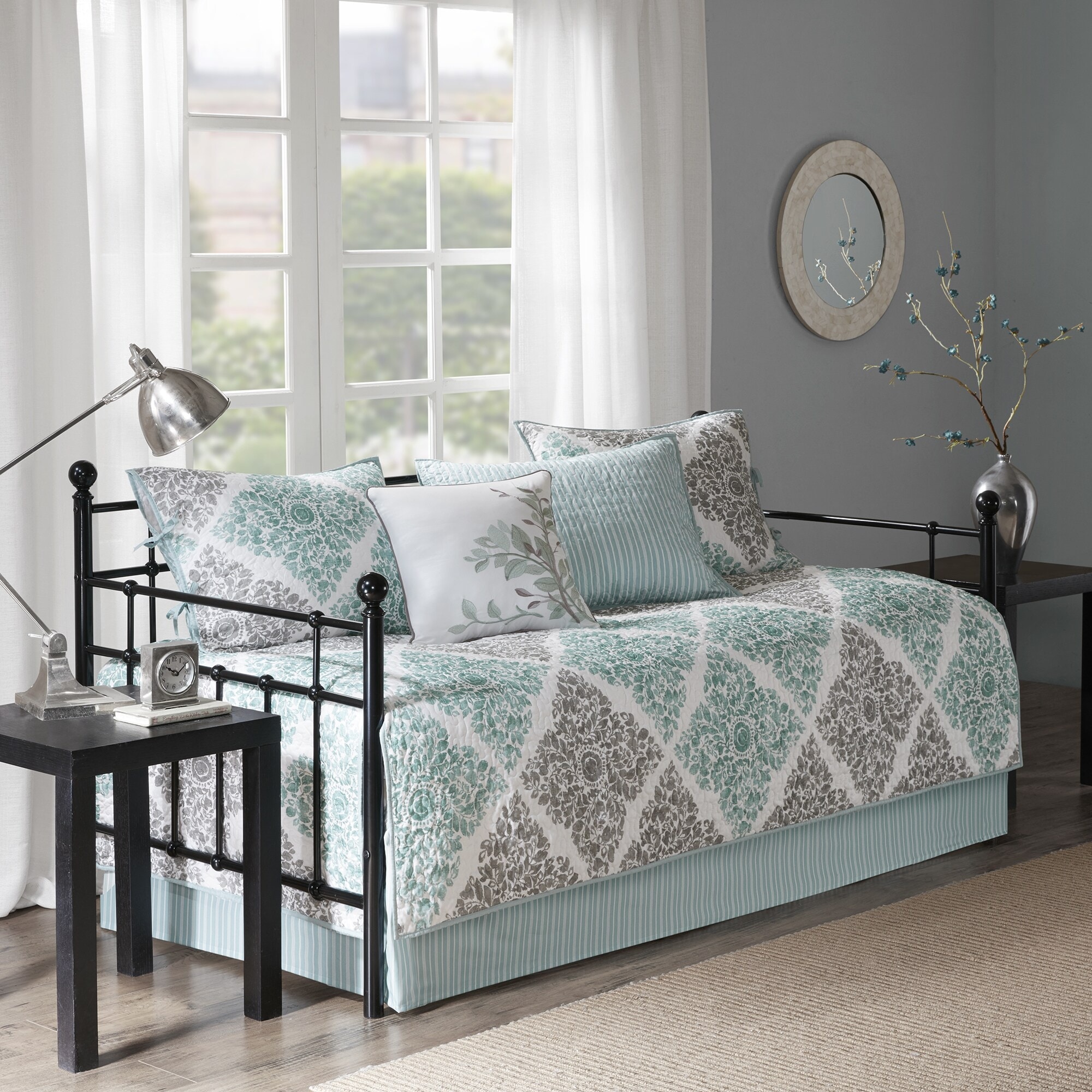 Madison Park Claire Aqua Printed 6-piece Day Bed Cover Set