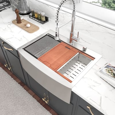 Lordear 33 Drop in Farmhouse Sink Workstation Apron Front Kitchen Sink Stainless Steel 16 Gauge - 33x22x10